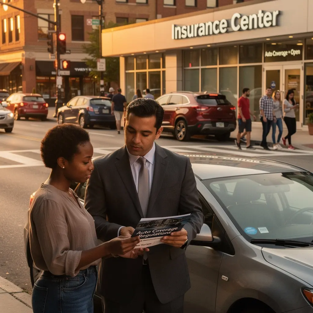 Grafika przedstawiająca znaki drogowe związane z przepisami ubezpieczeniowymi w danym stanie.