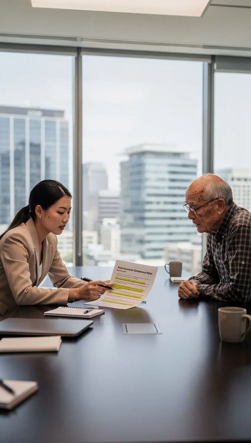 Zdjęcie przedstawiające samochód z oznaczeniem ubezpieczenia zaparkowany w miejskiej okolicy.